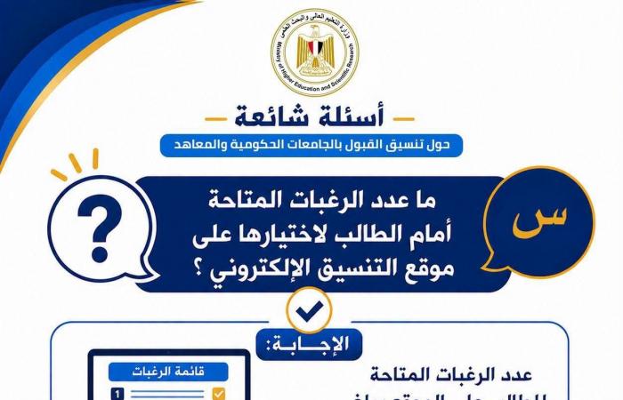 بالبلدي : التعليم
      العالي
      تستعد
      للمرحلة
      الثانية
      من
      تنسيق
      2026..
      أدلة
      إرشادية
      لتسجيل
      الرغبات
      وتجنب
      الأخطاء