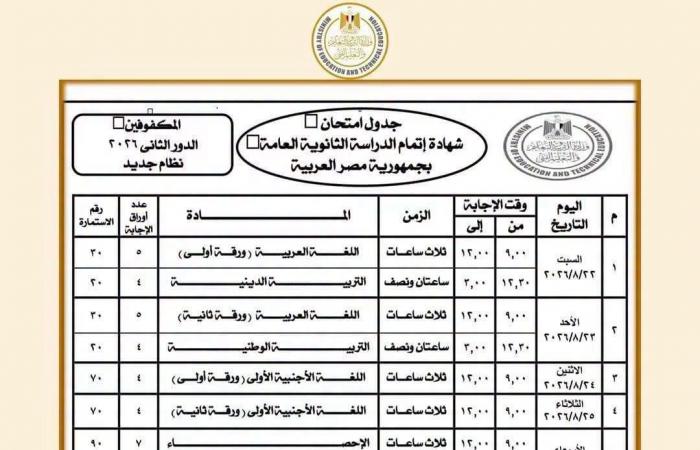 بالبلدي : عاجل|
      جدول
      امتحانات
      الثانوية
      العامة
      الدور
      الثاني
      2025..
      مواعيد
      الامتحانات
      الرسمية
      كاملة
