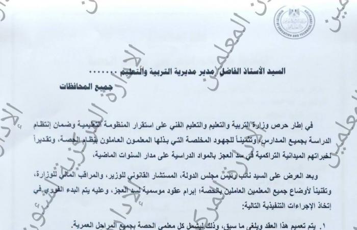 بالبلدي : عاجل|
      96
      حصة
      بـ4800
      جنيهًا..
      تقنن
      أوضاع
      معلمي
      الحصة
      فوق
      الـ45
      عاما
      بعقود
      موسمية