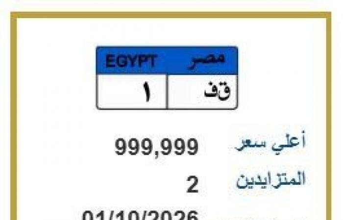 بالبلدي: «ق
      ف
      1»
      بـ
      مليون
      جنيه..
      تفاصيل
      مزاد
      لوحة
      سيارة
      مميزة
      وخطوات
      المشاركة