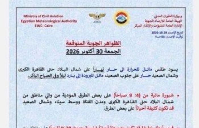 بالبلدي: الطقس
      اليوم..
      أمطار
      وشبورة
      ونشاط
      للرياح
      بالتزامن
      مع
      أول
      أيام
      التوقيت
      الشتوي
      2026
