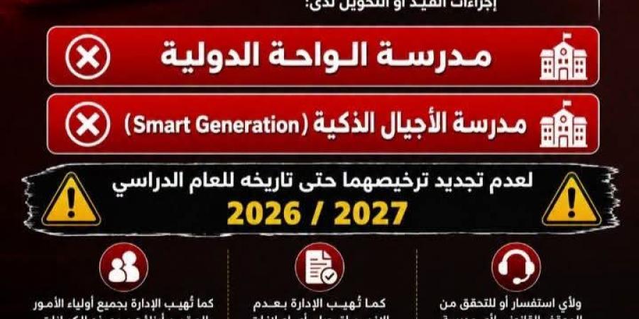 بالبلدي : تحذير
      مهم
      لأولياء
      أمور
      وطلاب
      مدرستي
      الواحة
      والأجيال
      الذكية
      بالعمرانية
      «تفاصيل»
